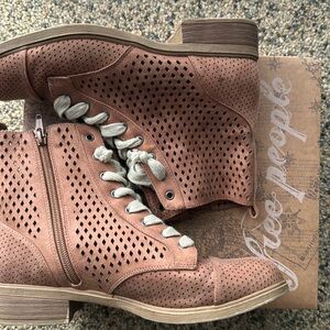 Leather mesh ankle boots